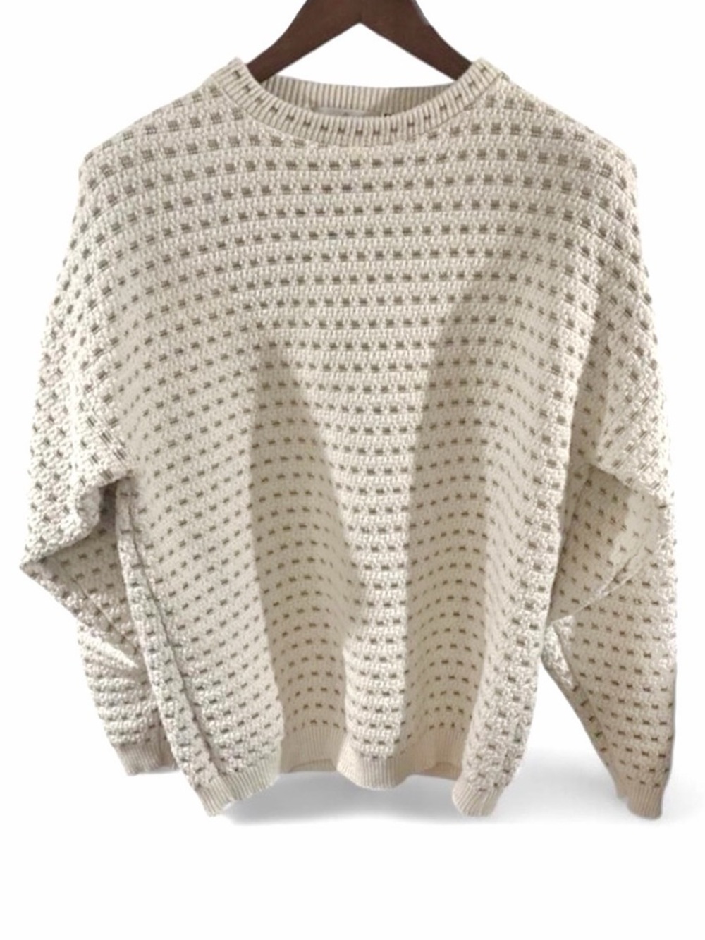 VTG Men’s Bill Blass Cream Textured Knit Crewneck Sweater Size Large